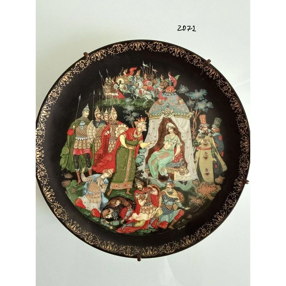 Russian Palekh Lacquer Art Plate Hand Painted Fairy Tale USSR 1988–1990